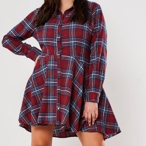 PLUS Missguided Burgundy Plaid Skater Dress